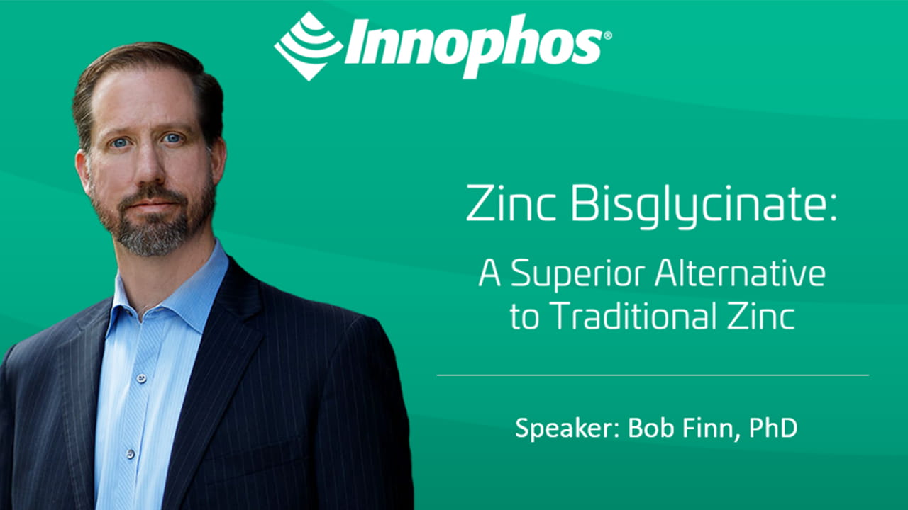 Person in a suit with Zinc Bisglycinate info box on a green background.