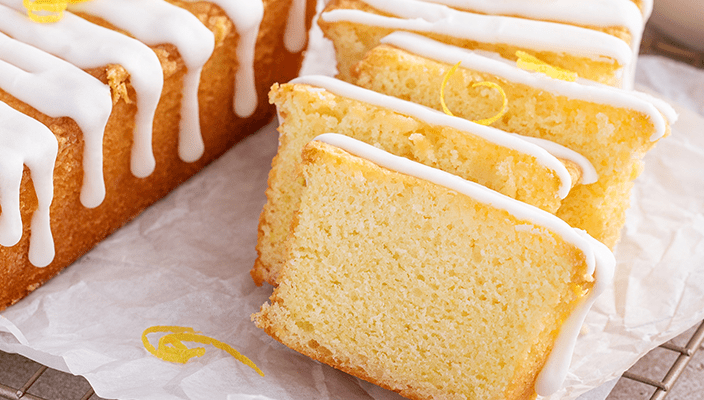 Pound cake with white frosting