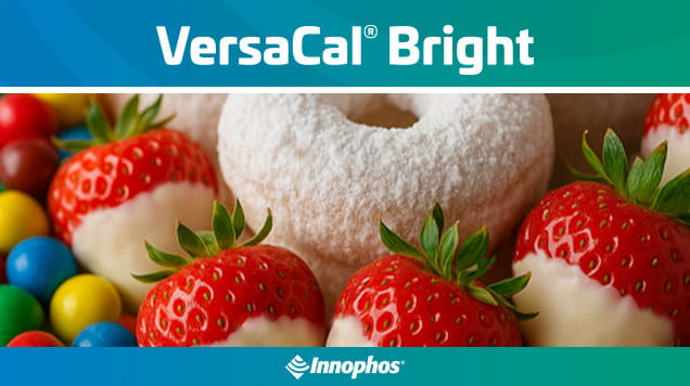 Strawberries and donut with “VersaCal Bright” branding