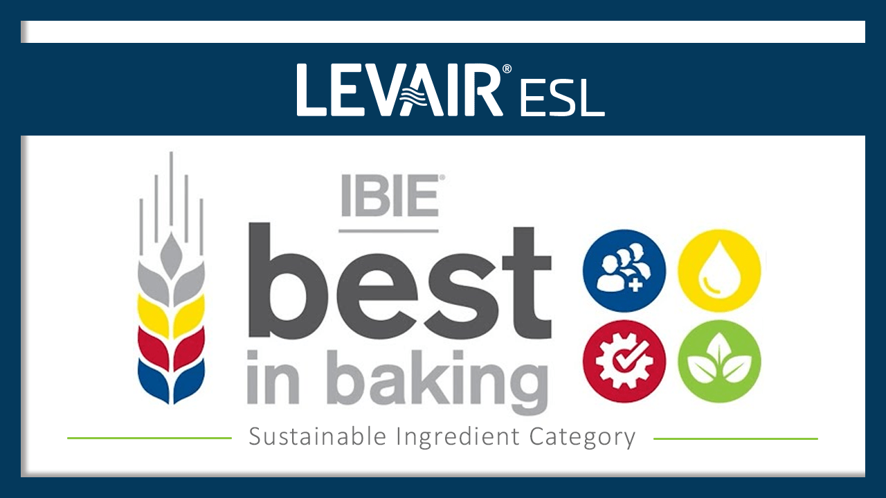 LEVAIR® ESL banner with IBIE best in baking logo and four icons.