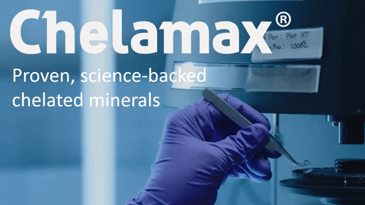 Gloved hand using tweezers near a machine with Chelamax® text in the background