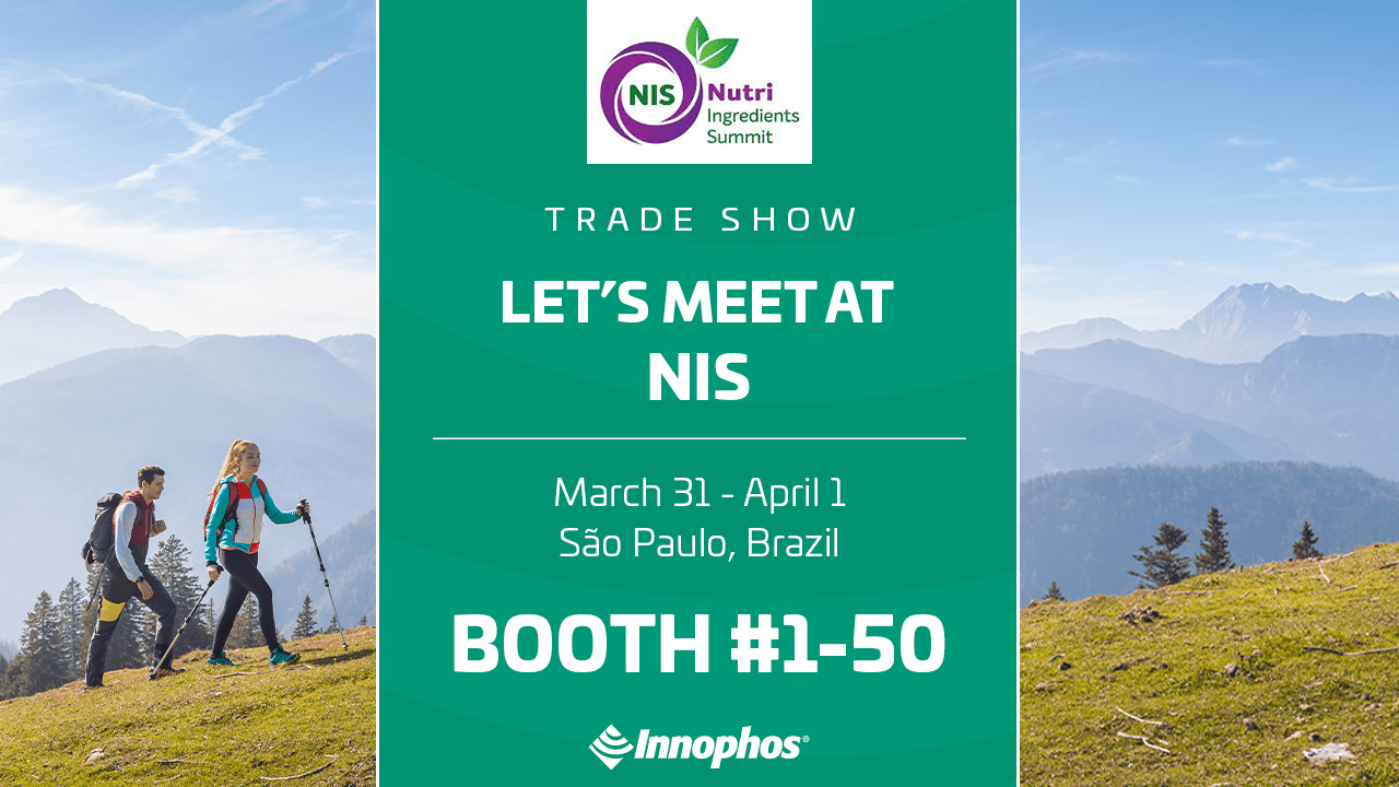 Tradeshow promo graphic for NIS event with hikers in a mountain landscape.